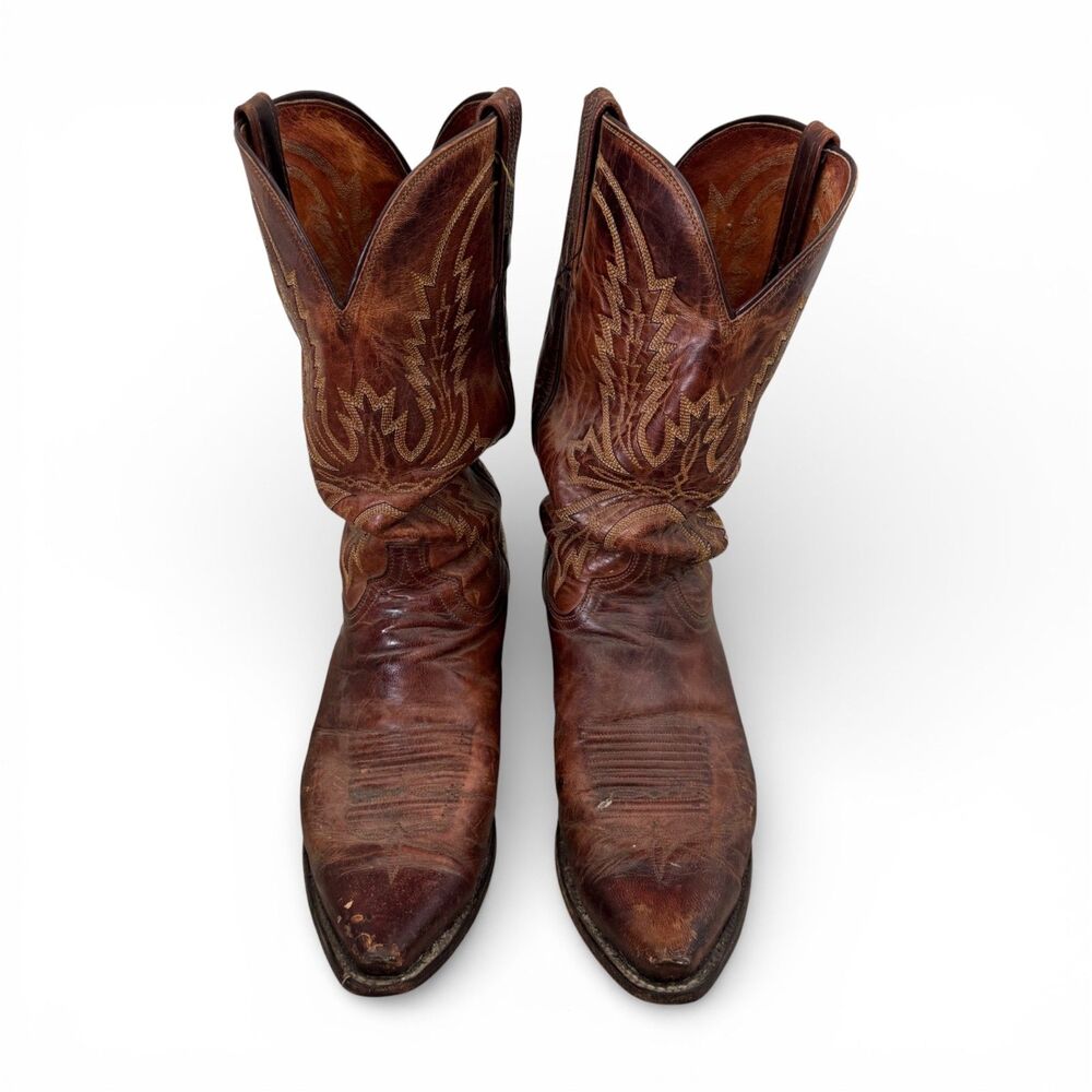 Lucchese 1883 Mad Dog Goat Leather Cowboy Boots Brown Snip Toe Mens 9 2E USA - Picture 7 of 15